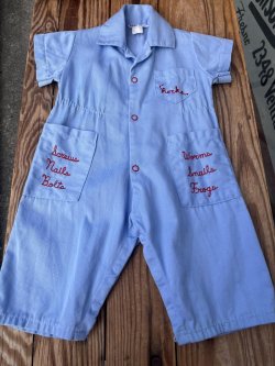 画像1: DIAPER JEANS KIDS VINTAGE EMBROIDERED JUMPSUITS